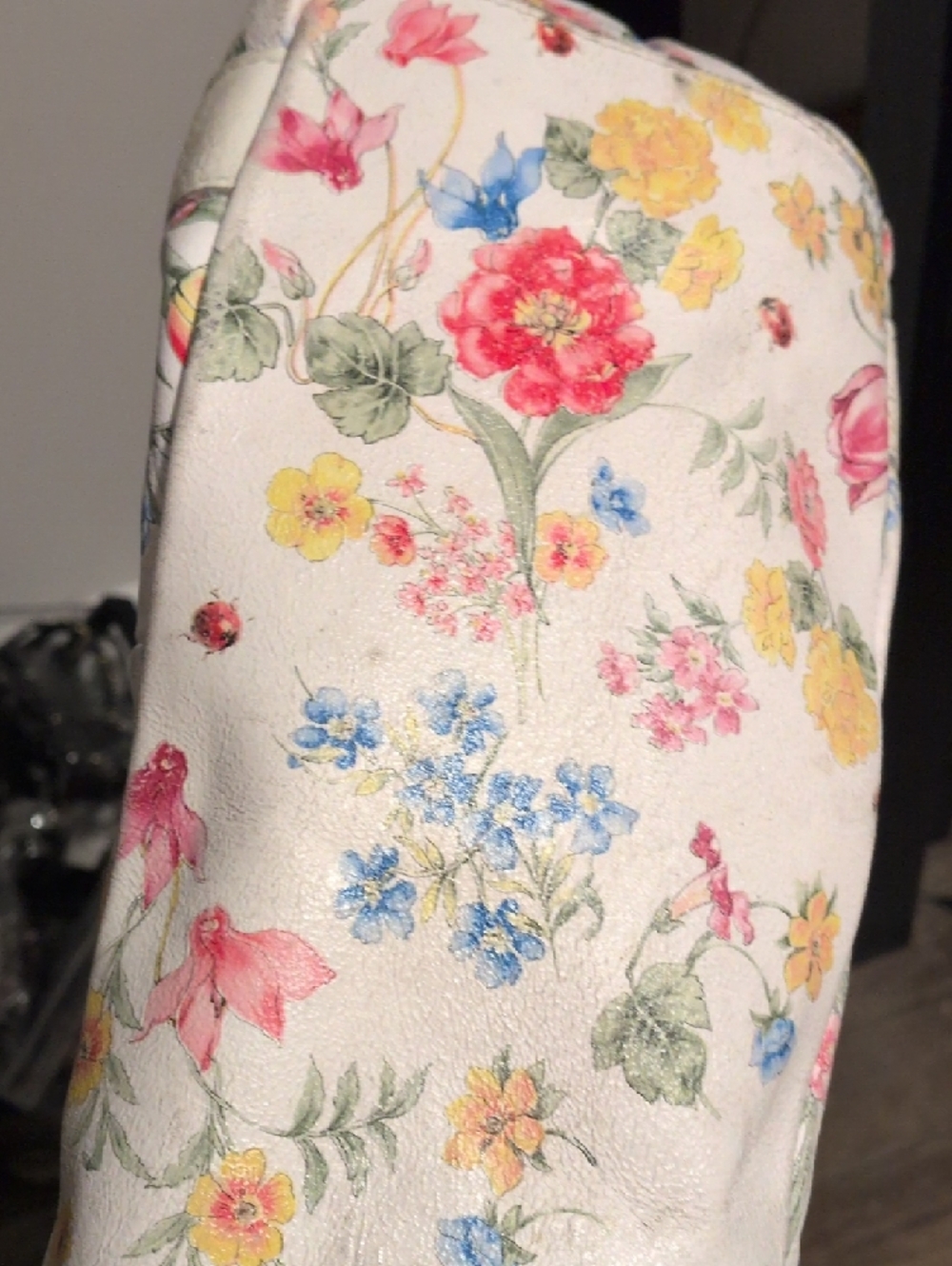 Cecconi Peiro Cream Floral & Ladybug  Leather Shoulder Bag - Picture 5 of 9